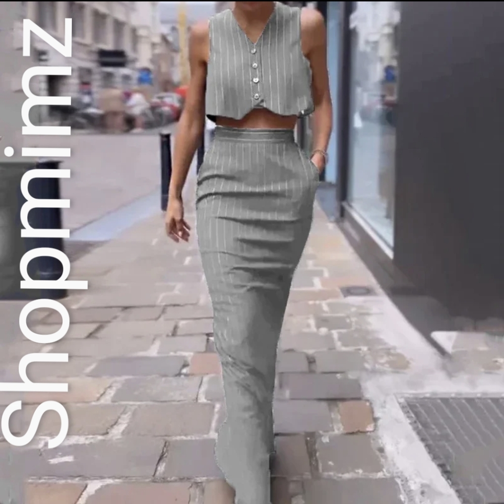 Gray Pinstripe Skirt suit
